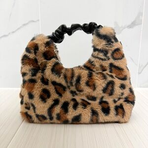 NWT Leopard Print Vegan Fur & Leather Shoulder Crossbody Bag